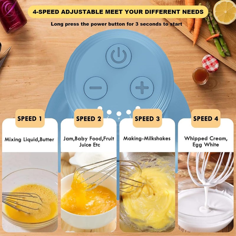 PowCube 4-in-1 Electric Hand Mixer, Electric Whisk, Mini Onion Chopper 10Oz, Small Cordless Hand Blender, Milk Frother Wand for Coffee, Matcha, 4 Speed Rechargeable Food Processor for Baby Food Maker - Image 5